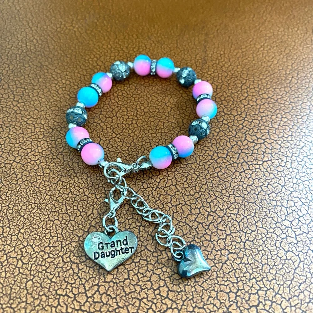 Bracelet Charm Granddaughter Pink Blue Charm 6”+2”. (#8) - Picture 2 of 10